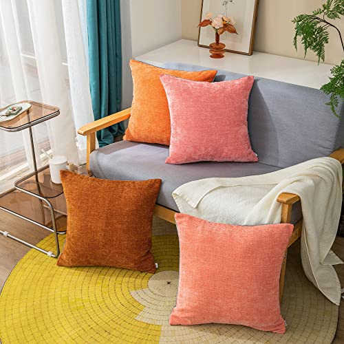 Calitime Throw Pillow Covers Set Of 4 Modern Multi-Color Matching Double-Colored Design Cozy Soft Chenille Cushion Cases Shells For Couch Sofa Home Decor 18 X 18 Inches Living Coral Cantaloupe Orange #TOP11