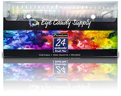 Real Watercolor Brush Pens, 24 Paint Markers with Flexible Brush Tips, Professional Pens for Painting, Calligraphy, Manga, 100% Nontoxic, Blendable, Vibrant, Leak-Proof Colors Eye Candy Supply