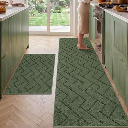 Image of hicorfe Kitchen Runner Rug,24 inchx71 inch+24 inchx35 inch Kitchen Set,Non-Slip Kitchen Mat