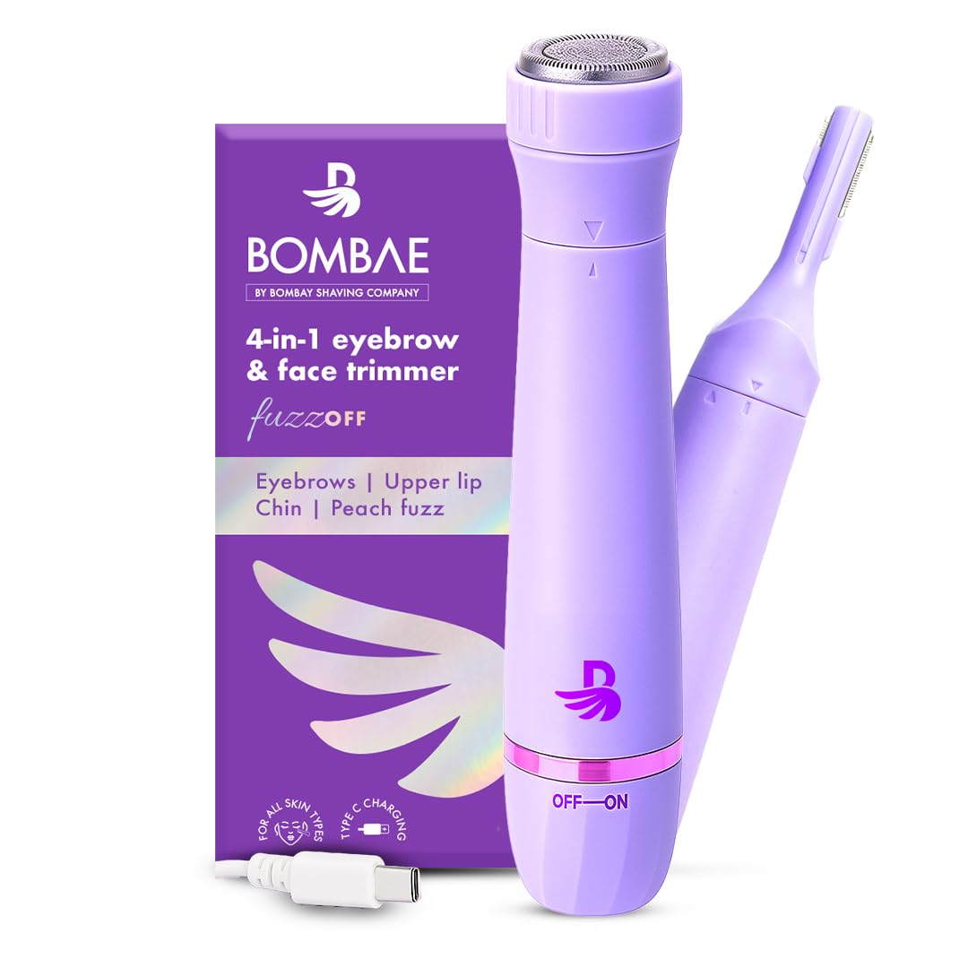 Bombae 4-in-1 facial hair and eyebrow trimmer for women | Eyebrow and facial hair remover attachment | For upperlips, sideburns, chin | No pain, 1 year warranty