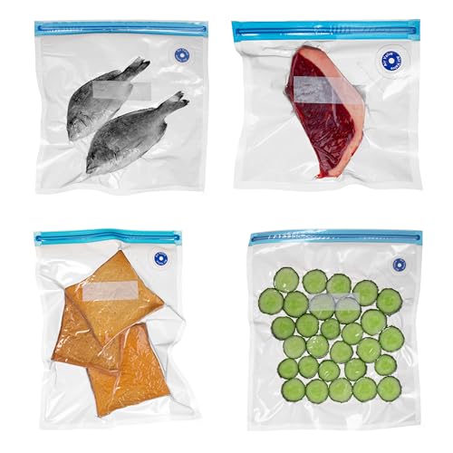 Image of Basicwise 10 inch x 13 inch Set of 12 Reusable Airtight and Resealable Food Storage Bags Durable & Convenient Solution for Fruits Fresh Vegetables Cooked Meals & Leftovers Compatible with Most Vacuum Sealers