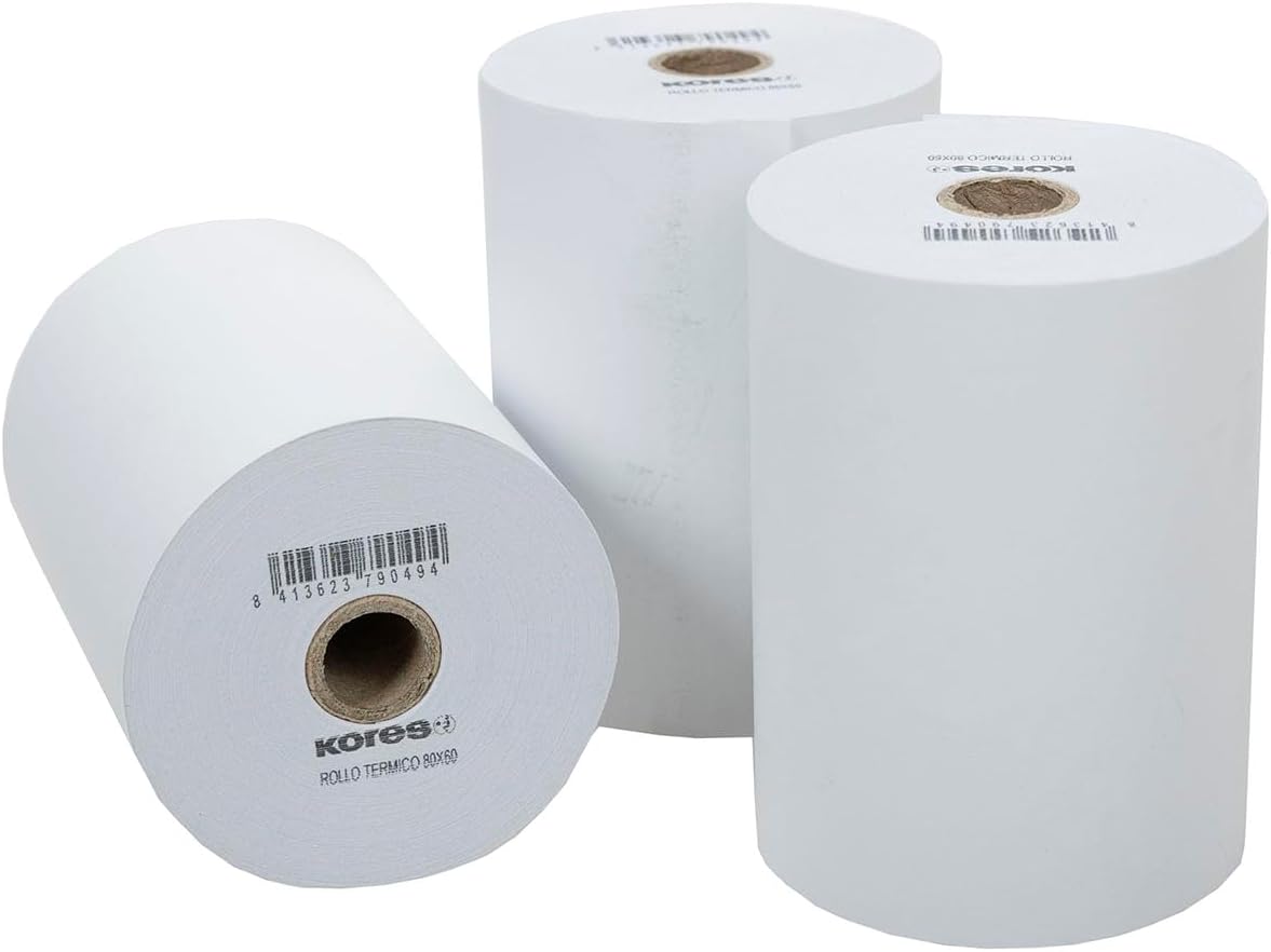 Kores | 8 Rolls of Thermal Paper | 80 x 60 x 12 mm | 41.5 Metres Length | BPA Free | Perfect for Cash Registers, POS, Cashiers, Calculators, Dataphonos