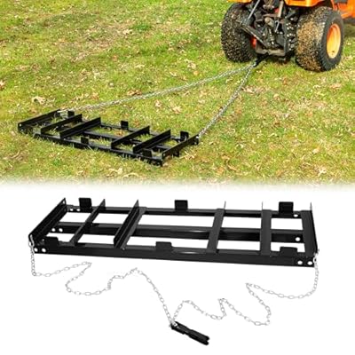 Iron Forge Tools Drag Harrow - Driveway Pull Behind Lawn Leveling Rake Grader - Tow Behind Lawn Tractor Attachments for ATV, UTV, or Mower - 4 Feet Heavy Gauge Powder Coated Welded Steel - Black