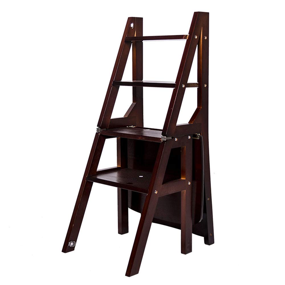 Taburete escalera plegable de madera maciza DASHADAO nogal oscuro 4 peldaños