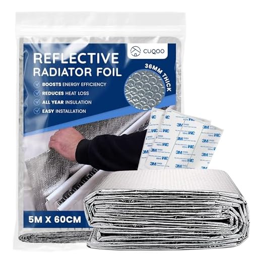 CUQOO Rollo Reflector de Lámina para Radiador 5 m × 60 cm – Lámina de Aislamiento Reflectante Térmica para Radiador y Panel Deflector de Calor, Lámina de Respaldo para Radiador, Reflector de Radiador