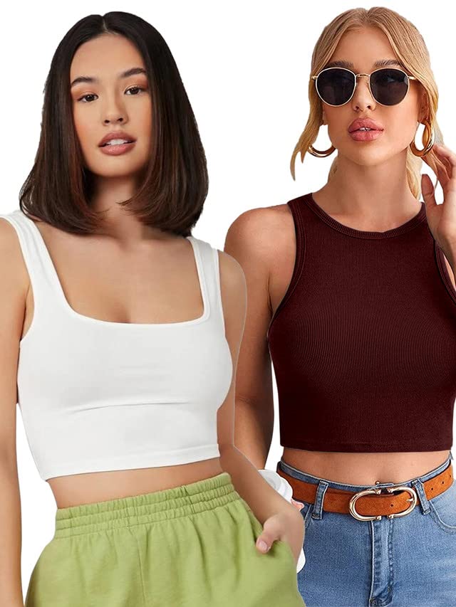 Women's Regular Fit Knitted Sleeveless Lycra Tank Top Combo Pack of 2-image-20