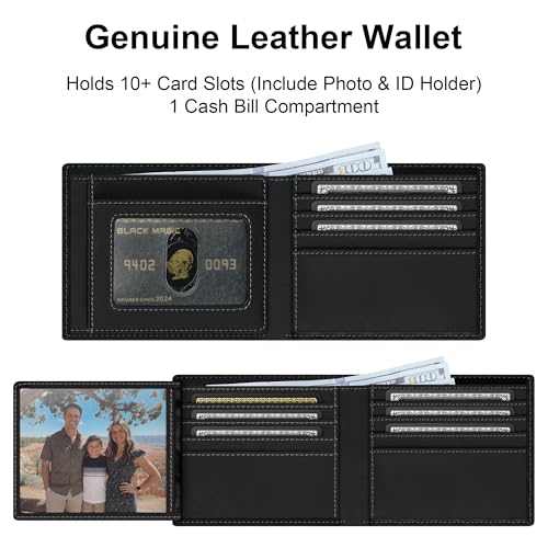 Image of Genuine Leather Wallet for Men with Chain: RFID Blocking Men's Wallet with Anti-Theft Chain - Biker Wallets with 2 ID Card Window Holds 12+ Cards - Minimalist Wallets for Motorcycle Riding Hiking