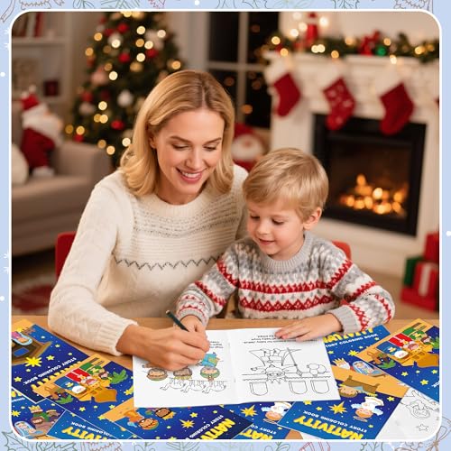 Image of Nativity Coloring Books for Kids - 24Pcs Bulk Christian Nativity Mini Coloring Booklet DIY Art Drawing Book for Bible Savior Religious Activity Supplies School Classroom Xmas Party Goodie Bag Stuffer