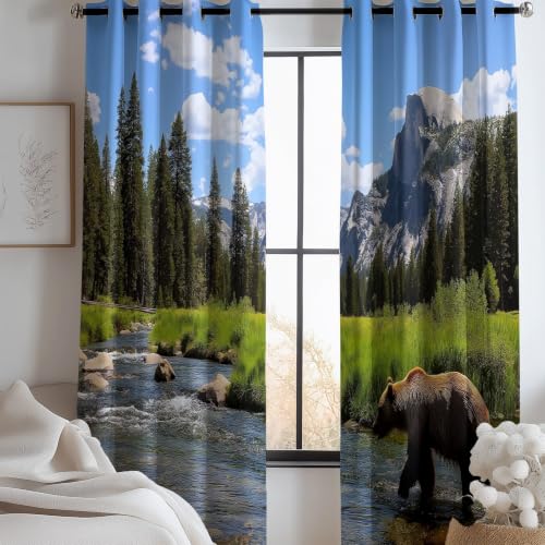 Cortinas opacas contra la luz y el frío con estampado de bosque para cuarto infantil 5