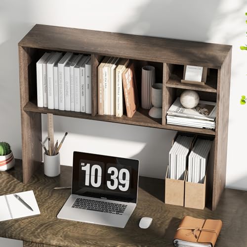 Image of Tangkula Desktop Bookshelf, Countertop Storage Hutch with 4 Shelves for Computer Desk, Desktop 2-Tier Display Rack, Multipurpose Wood Desk Hutch Storage Organizer for Dorm Office Home