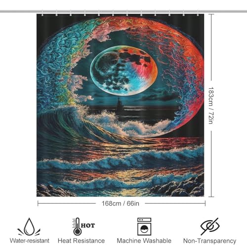 Rideau de douche vagues colorées en polyester imperméable 168x183cm - 4