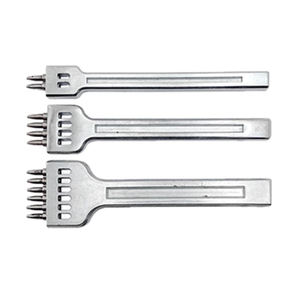 3 Pcs Prong Punch Tool, Steel 2/4/6 Prong Chisel Sewing Hand Hole Punch Tool, Lacing Stitching Chisel Set for DIY Leather Craft (4mm/Silver)
