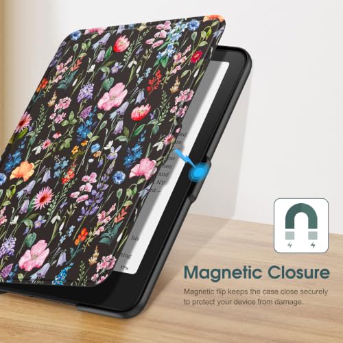 Image of Fintie Slim Case for 7 inch Kindle Paperwhite 12th Gen 2024 & Kindle Colorsoft | Lightweight PU Leather Hard Back Shell Cover, Magnetic Closure, Auto Wake /Sleep, for Kindle Paperwhite 2024, Black Floral