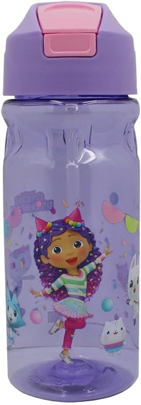 Gabby’s Dollhouse Sport Water Bottle with Straw for Kids, 500-ml Capacity