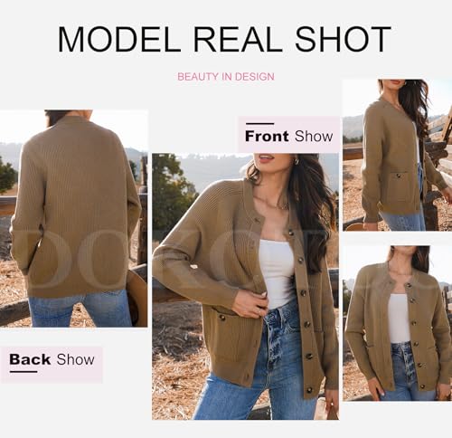 Dokotoo Cardigan Sweaters for Women Casual Long Sleeve Crewneck Button Down Cable Knit Sweater Tops with Pockets4