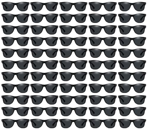 50 Pairs Bulk Black Sunglasses for Men Women Retro 70s 90s Adult Cheap Glasses for Party Supplies (50Black)