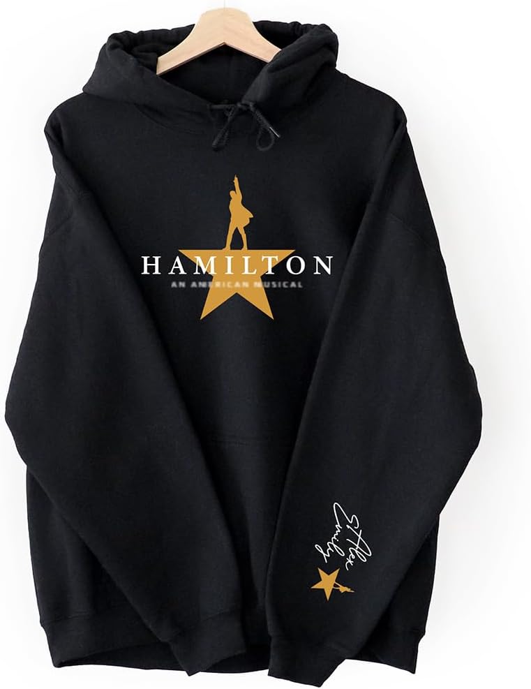 Personalized Hamilton Hoodies | Custom Name on Sleeve Hamilton Theatre Sweatshirt | Customized Hamilton Merch | Gifts for Hamilton Lovers