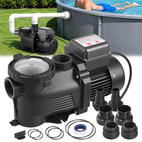 VEVOR Pompe Piscine 400 W Pompe Filtration Piscine 11100 L/h pour Piscines Hors Sol Enterrées, Spa, Vitesse Unique, avec Panier Filtre, Minuterie, 3450 tr/min, Hauteur Refoulement 10 m, 220-240 V CA