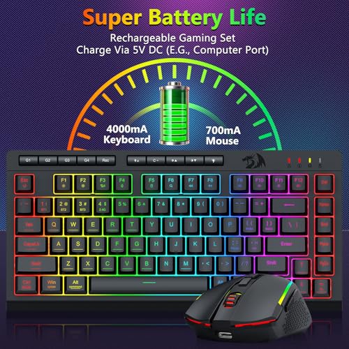 Image of Redragon Wireless Gaming Keyboard and Mouse Combo, Bluetooth /2.4G /USB-C Wired, RGB Backlit, 75% Portable Quiet Rechargeable Macro Membrane Keyboard & 12800 DPI Mouse with Software for Win /MAC