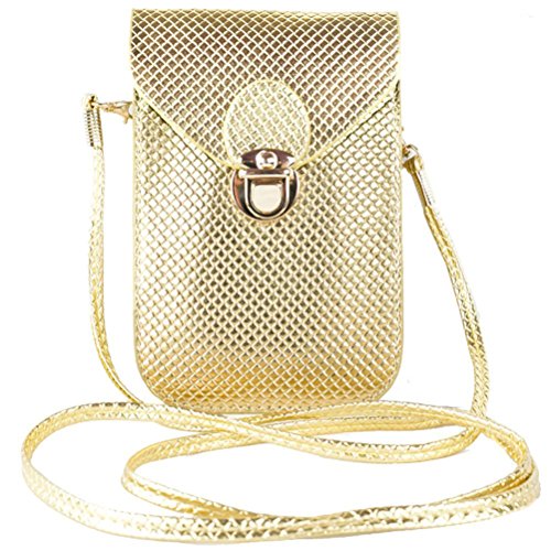 Honeymall Smartphone Universal Mini Umhängetasche (18x12x3cm) mit langem Riemen (130cm) geeignet für Grosse Smartphones wie Samsung Galaxy A7 Mini PU Crossbody Handy Tasche Gold