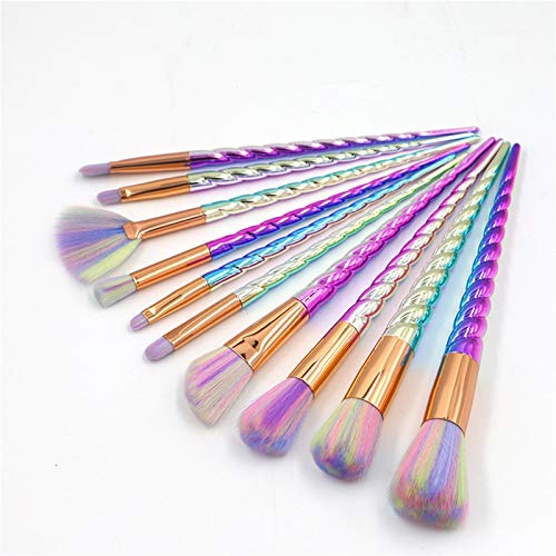 Pinceaux de maquillage licorne - Lot de 10 pour poudre et fard