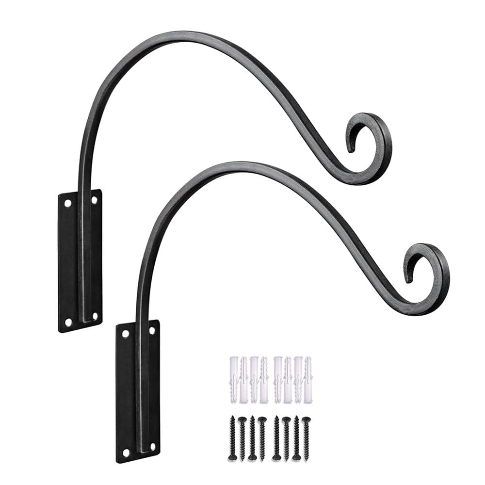 Outdoor Hanging Plant Hanger, 2 Pack Heavy Duty Wall Hanging Plant Bracket Hooks, Hanging Basket Brackets for Bird Feeders, Wind Chimes, Plant Baskets (16 * 31cm)