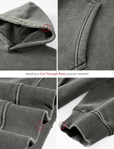 Image of FAIABLE Womens Oversized Acid Wash Hoodie Unisex Heavyweight Cotton Hoodies Fleece Vintage Washed Sweatshirt Women Men