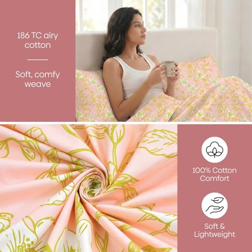 Image of haus & kinder Double Bedsheet for Queen Size Bed | 90 x 100 Inches 186 TC Cotton Bedsheet for Double Bed with 2 Pillow Covers - Soft Haze Lime