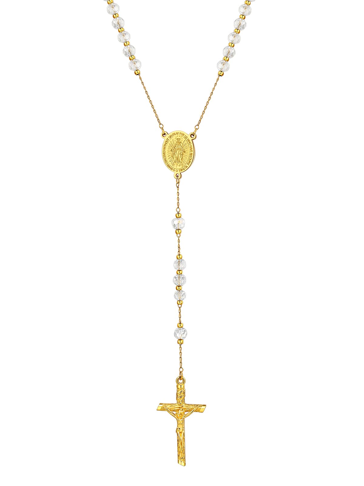 Supcare Rosary Necklace Catholic and Christian Symbol Crucifix Pendant with Durable Stainless Steel Chain