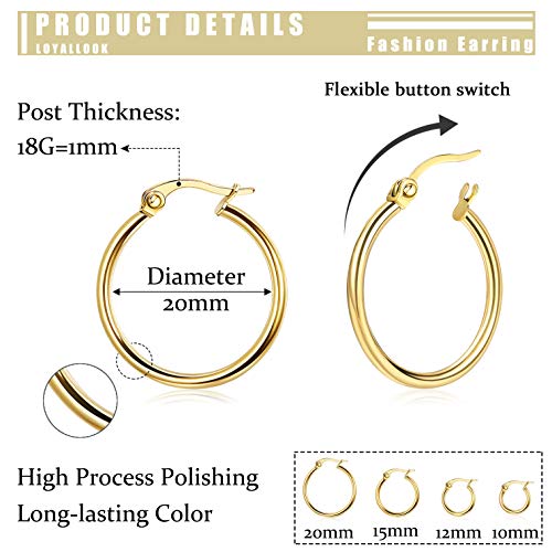 LOYALLOOK Gold Hoop Earrings Set Stainless Steel Rounded Small Hoop Earrings Set for Women Cute Huggie Earrings Nickel Free 10/12/15/20MM2