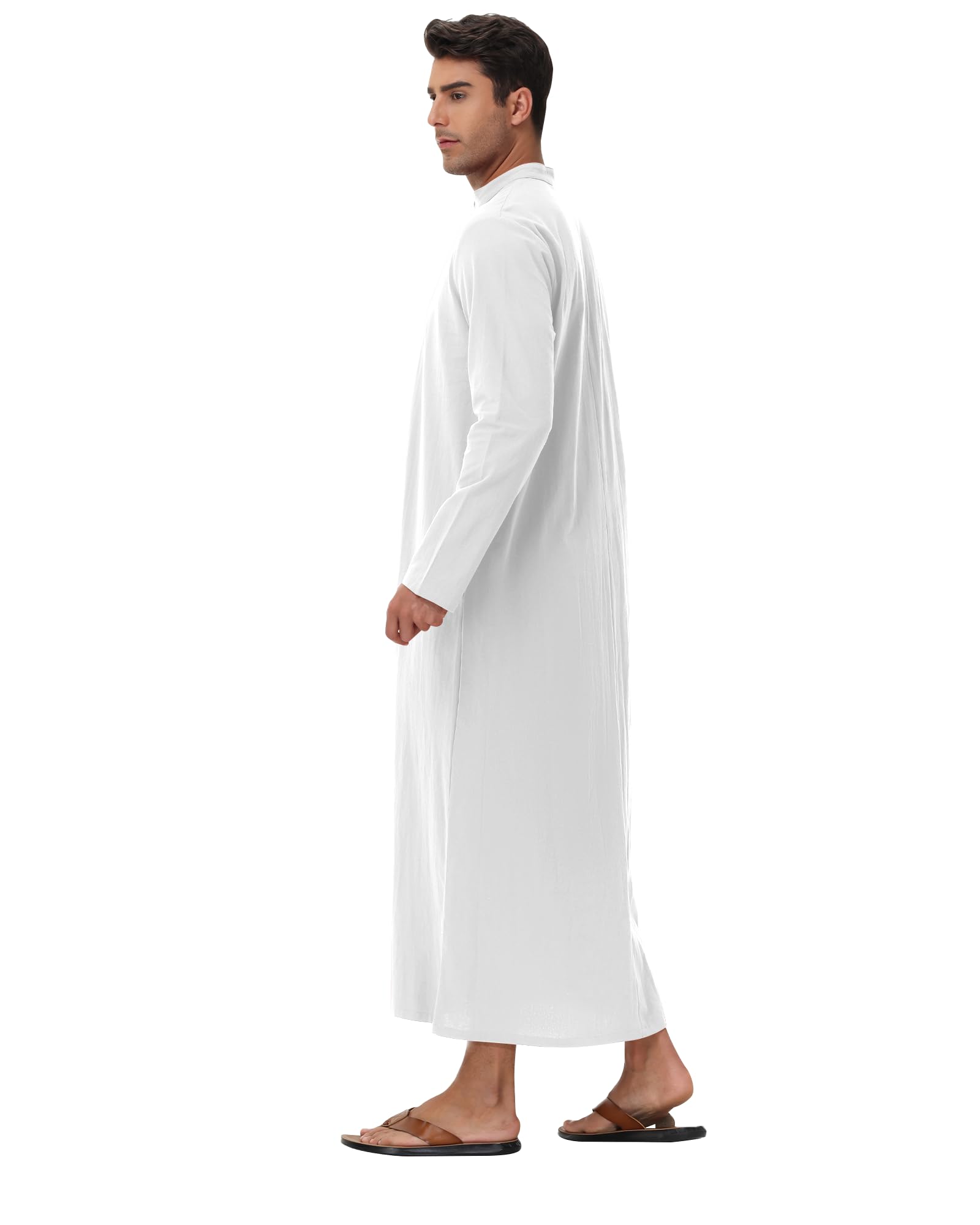 NANAMEEI Musulman Qamis Homme Manches Longues Djellaba Marocaine Abaya Caftan Robe Patte de Boutonnage Col Mao
