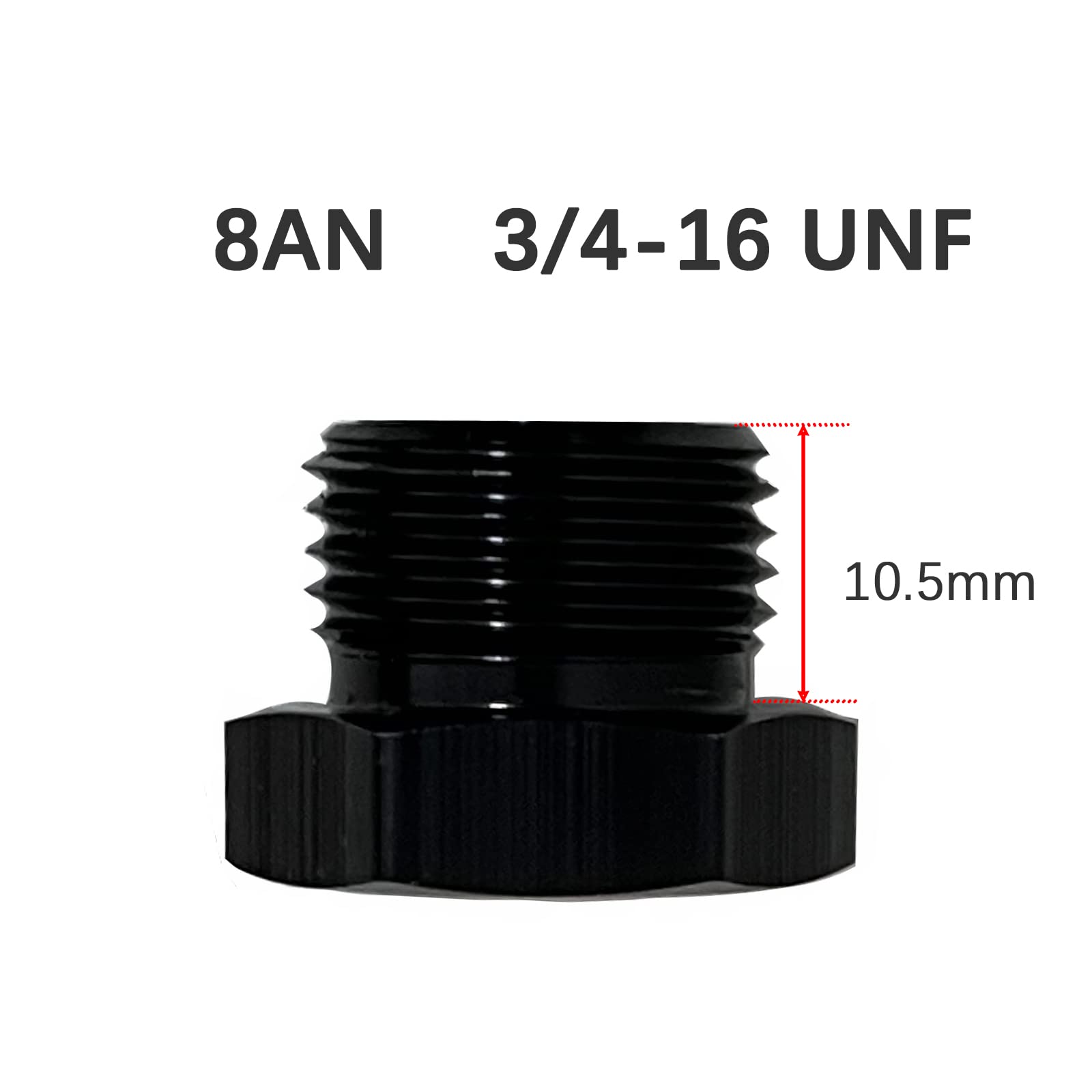 8AN Tapón de bloqueo de enchufe ORB Tuerca de enchufe de aluminio negro Adaptador de ajuste de combustible tapones hexagonales con junta tórica AN-08, 2 unidades