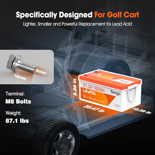 48V (51.2V) 100Ah LiFePO4 Lithium Golf Cart Battery, Complete Upgrade Kit with Charger, LCD Display & App, Built-in 200A BMS, Max 10.24kW Power Output