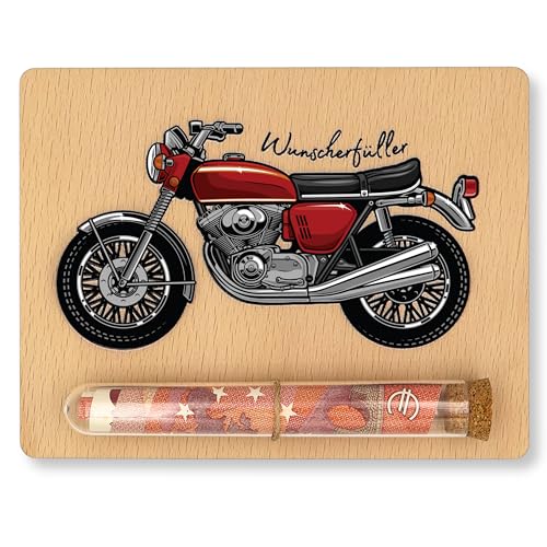 ZUKLA Verpackung Geldgeschenk Motorrad - 13 x 10 cm - mit Reagenzglas - Geldgeschenk Verpackung Holz - Geldgeschenke Motorradfahrer - Gutschein Motorrad Geschenke für Männer & Frauen