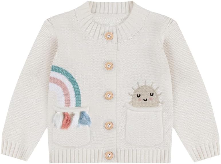 Baby Cardigan 100% Cotton Toddler Outwear Embroidery Rainbow Sun Warm Sweater Long Sleeve Knit Coats Boy Girl Clothes