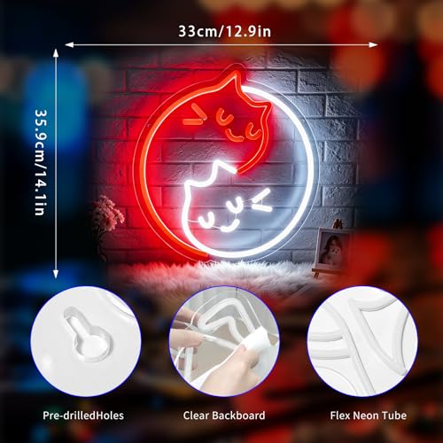 Image of Cat Neon Sign, Neon Signs for Wall Decor - Ghost Cat LED Signs for Bedroom, Game Room, Kids Room, Party Decor - USB Powered Light Up Sign Halloween Christmas Decorations Gift