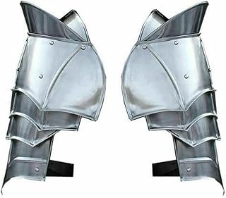 AnNafi® Steel Warrior Pauldron Medieval Shoulder Armor Set | Crusader Pauldrons Warrior Armor Steel Handmade SCA LARP Knight Metal Guard Vembrace Pair Silver Adult