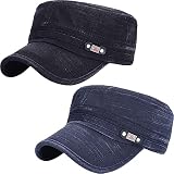 YeeHeen Cappello da baseball unisex Cadet Army Cap regolabile piatto top cappello in cotone lavato cappello militare, Nero e blu marino., Taglia unica