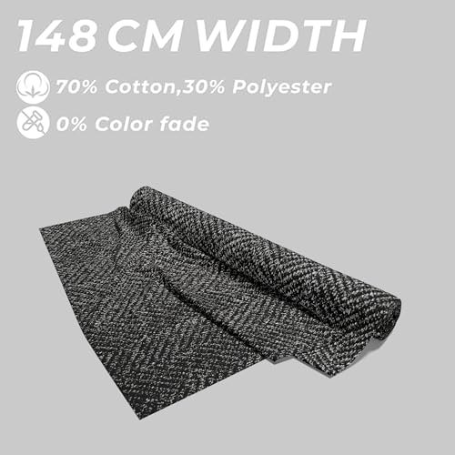 Image of BIGREAMS Unstitched Black Grey Herringbone Wool Blazer Yarn-Dyed Fabric for Three Piece Suit | 58 inch Wide, Wrinkle Free, Best for Coat Pant, Nehru Jacket,Free Size (5 Meter for AS Per Your Use)