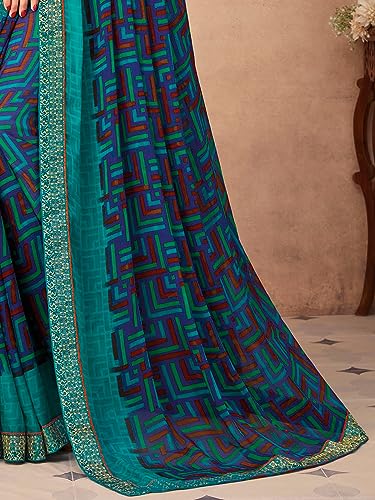 Image of AKHILAM Women's Chiffon Black Embellished Designer Saree With Blouse Piece