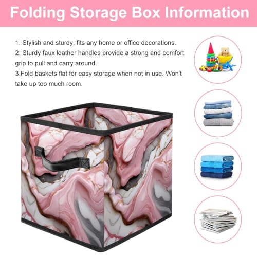 Boîte de rangement pliable chic avec poignées en cuir marbre rose - 4