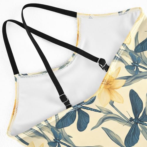 senya Girls Swimsuits One-Piece Swimwear Tie Bathing Suit Beach Summer Round Neck 9-10T Narcissus Dragonfly Pattern4