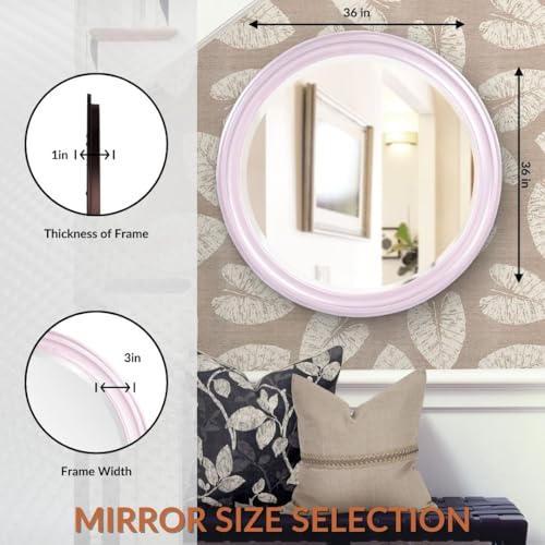 Image of Howard Elliott Collection George Round Glossy Lilac Wall Mirror, Bevelled Vintage Hanging Wood Framed Vanity Mirrors for Home Decor, Living Room, Bathroom, Bedroom, or Hallway, 36 Inch Round