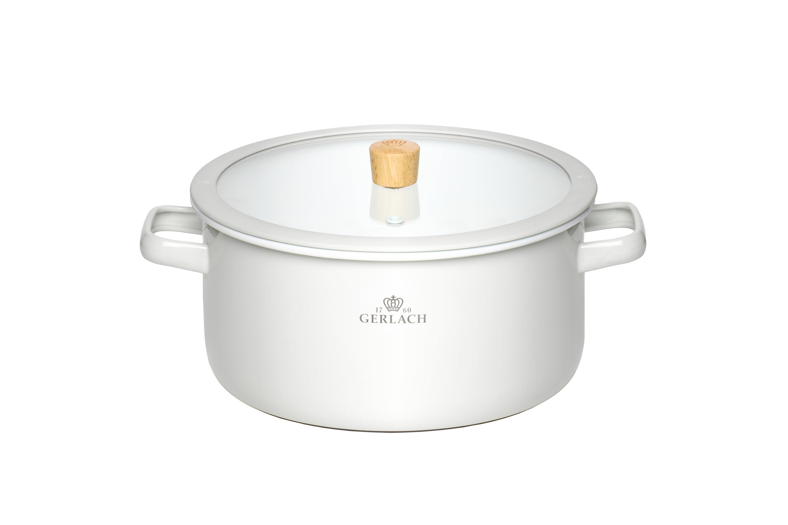Gerlach 1760 Saucepan - 24 cm 5 L Enamel - All Types of Cookers - Tempered Glass Lid - White Natural Enamel