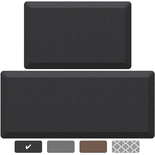 Image of Ophanie Anti Fatigue Cushioned Mat, 9/10 inch Thick, Kitchen mats for Floor, Kitchen Rugs, Waterproof,Comfort Ergonomic Standing Mat for Office, Home, Sink, 20 * 48+20 * 32 Black Non-Slip Bottom