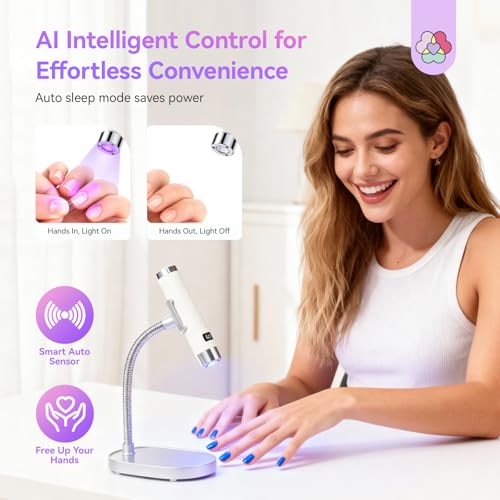 Image of Saviland UV Light for Gel Nails: Smart Sensor 10s Fast Flash Cure UV Nail Lamp with Magnetic Stand Holder 360 Coverage Flash Cure Light Nail Glue Nail Gems Nail Lamps for Gel Polish