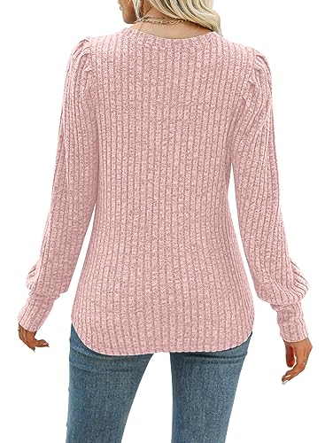 Image of MIHOLL Women's Puff Long Sleeve Shirts Casual Knit Blouses Crew Neck Elegant Tunic Tops