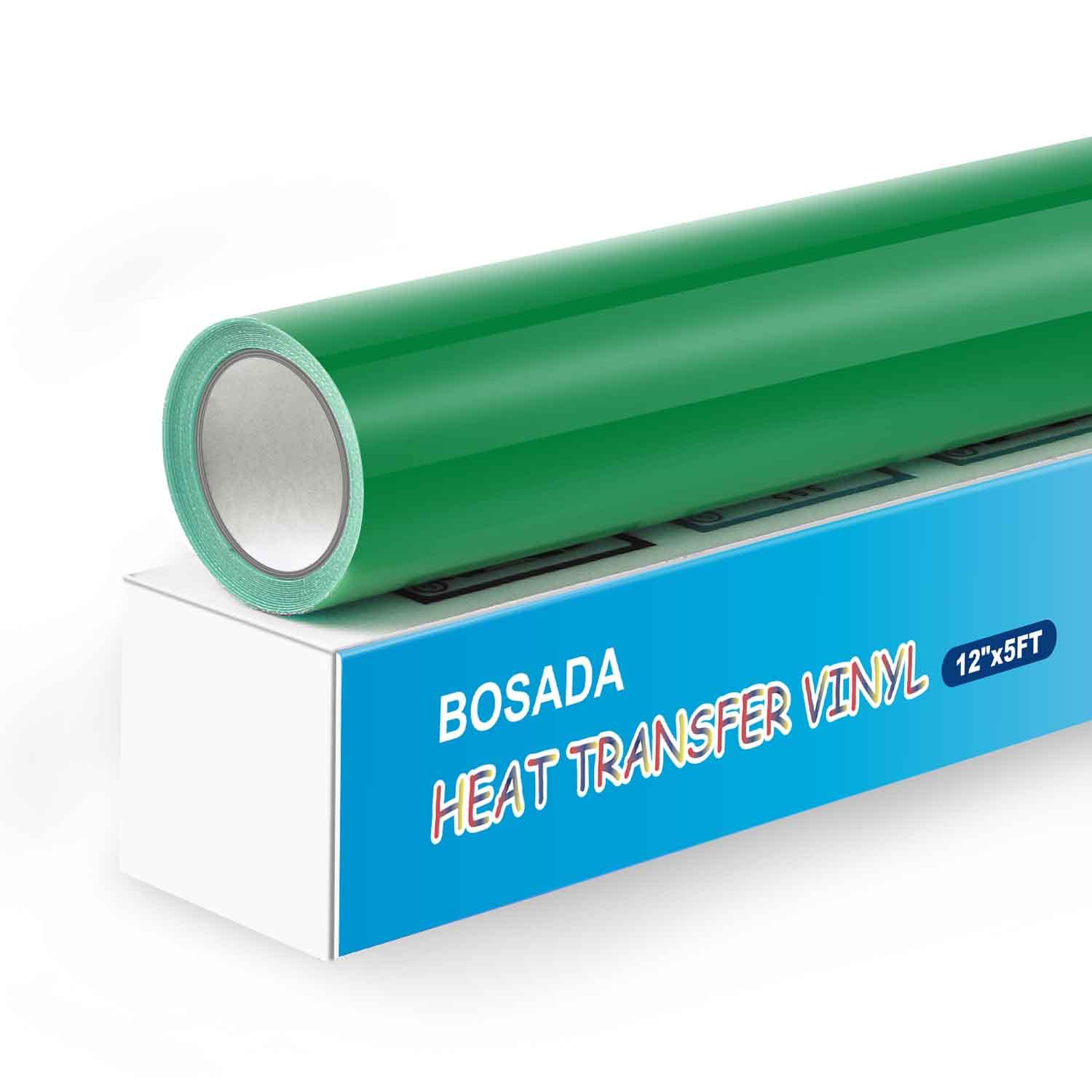 BOSADA Heat Transfer Vinyl 12" x 5ft HTV Iron on Transfer Paper for DIY Clothing,Logo,Hat,Fabric (Green)