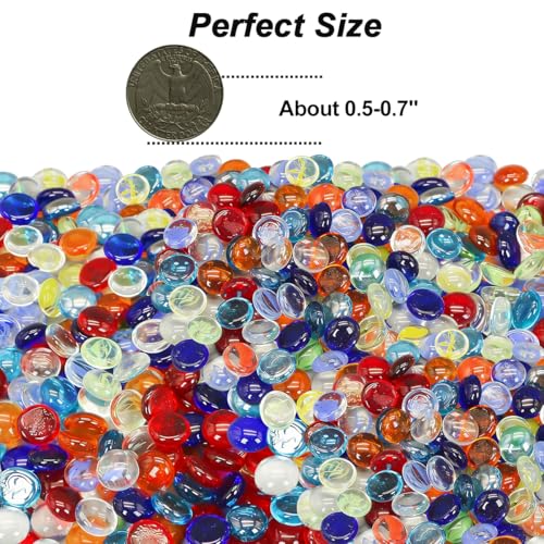 Virekm Mini Glass Gems for Vase,Mixed Colour Glass Stones Flat Bottom Marble Beads for Aquarium Fish Tank Planter Crafts Home Decorative Art Craft Vase Filler (Colorful, 1 Pound) - Thumbnail 6