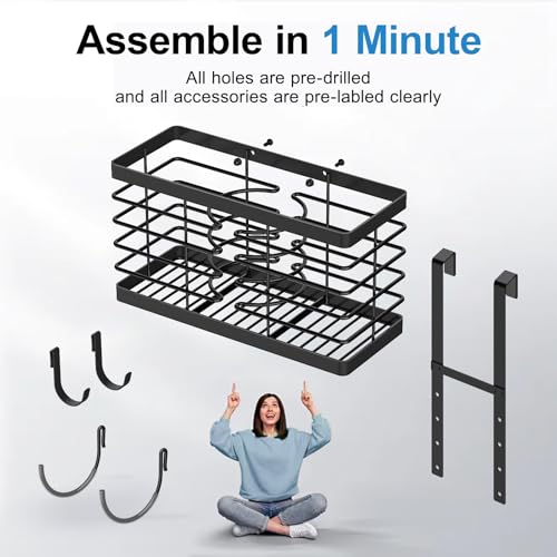 Sevenblue Hair Tool Organizer, 3-in-1 Universal Hair Dryer Holder, Adjustable Height Metal Blow Dryer Holder Wall Mounted/Over Cabinet Door/Free-Standing - Image 8